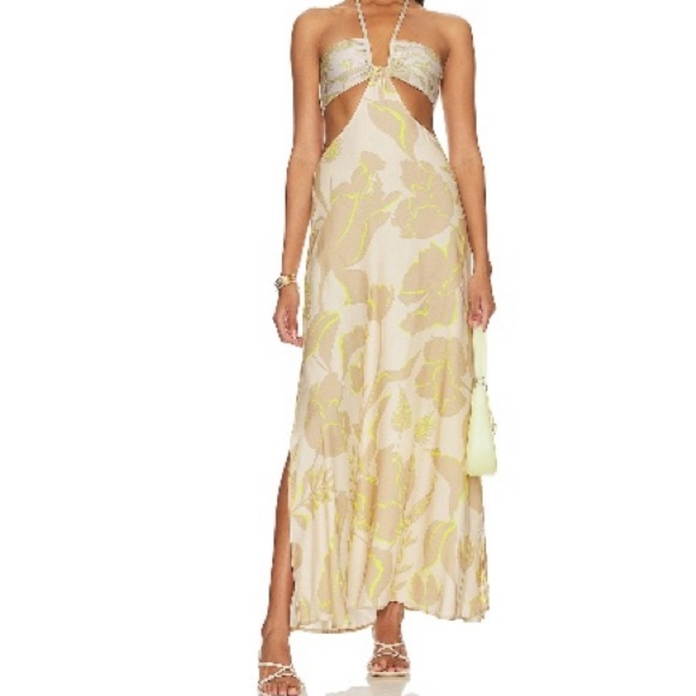 Chic Backless Floral Dress in Cream and Yellow